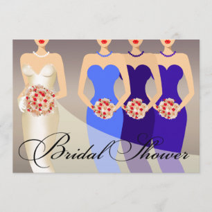 Bride and her Bridesmaids Bridal Shower   cobalt Invitation