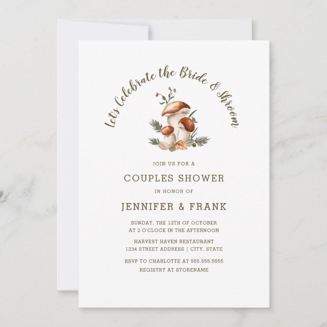 Bride and Shroom Mushroom Couples Wedding Shower Invitation (Front)