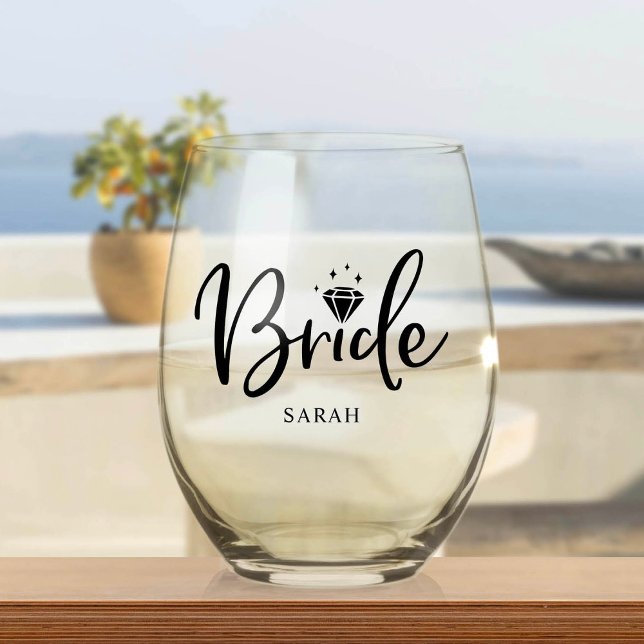 Bride Babe Bachelorette Custom Name Stemless Wine  Stemless Wine Glass (Creator Uploaded)