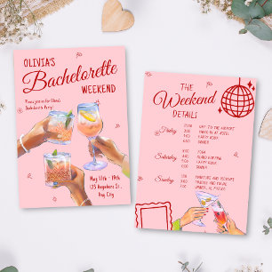 Bride Bachelorette Party Weekend Itinerary Pink Invitation