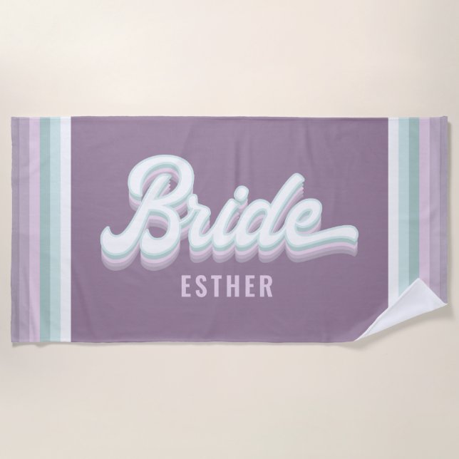 Bride bachelorette wedding funky retro 80's pastel beach towel (Front)