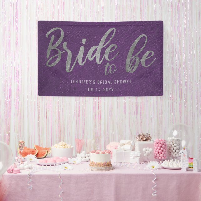 Bride Be Silver Calligraphy Purple Bridal Shower Banner (Party)