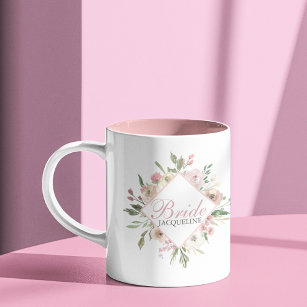 Bride Beautiful Blush Pink Floral Monogram Wedding Two-Tone Coffee Mug