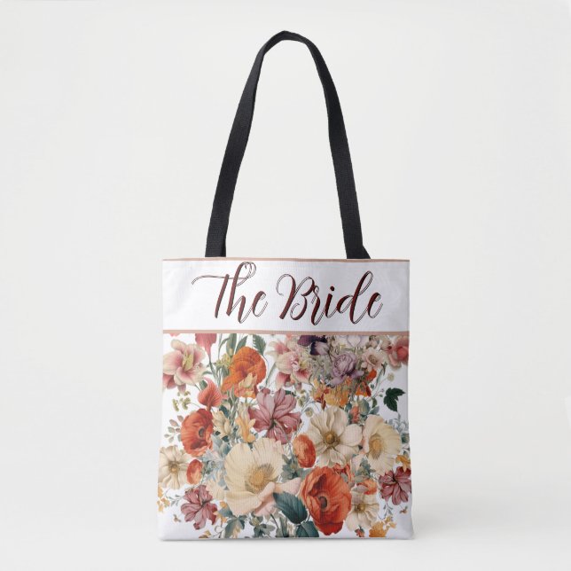 Bride Beautiful Elegant Floral Tote Bag (Front)