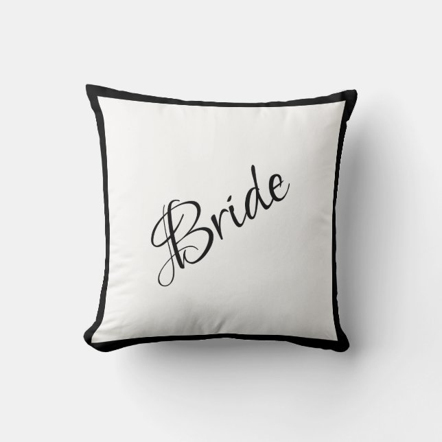 Bride Black Script Chic Wedding Throw Pillow (Front)