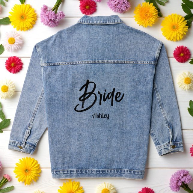 Bride Black Script Wedding  Denim Jacket (Creator Uploaded)