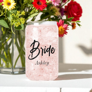 Bride Black White Script Wedding  Can Glass