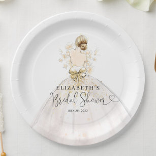 Bride Blonde Dress Floral Welcome Bridal Shower Paper Plate