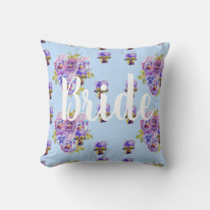Bride Blue Flowers Floral Wedding Decor Cushion