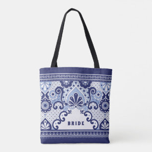 Bride Blue & White Mexican Talavera Tile  Tote Bag