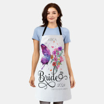 Bride boho Floral Butterfly Kitchen Gift Apron