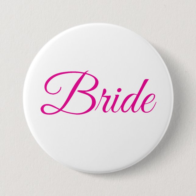 Bride Bridal Party Pink White Elegant Wedding Pin (Front)