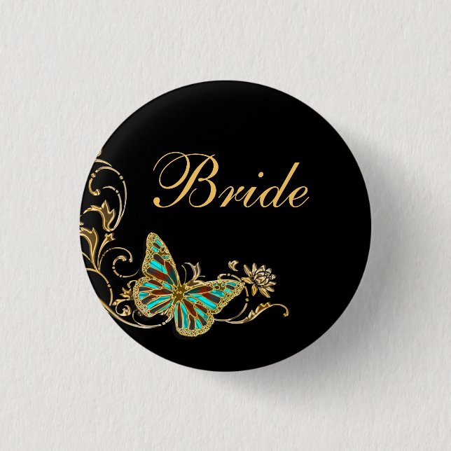 Bride bridal wedding black gold 1 inch round button (Front)
