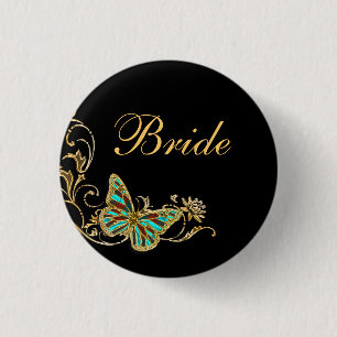 Bride bridal wedding black gold 1 inch round button