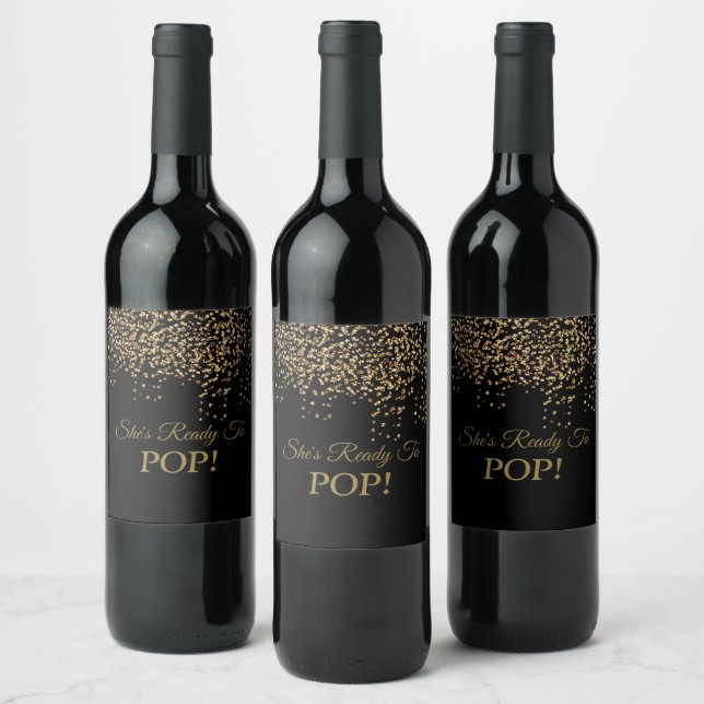 BRIDE & Bridesmaid Black Gold Sparkle Shower Party Wine Label (Bottles)