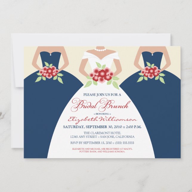 Bride & Bridesmaids Bridal Brunch Invite (navy) (Front)
