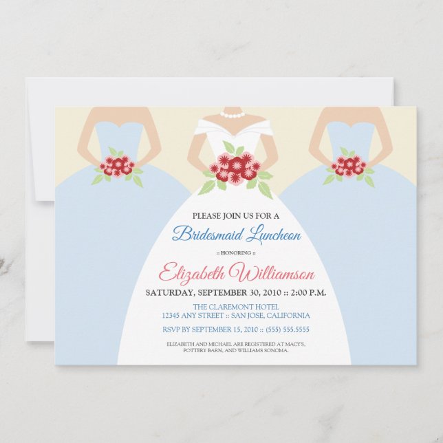 Bride & Bridesmaids Bridal Luncheon Invite (blue) (Front)