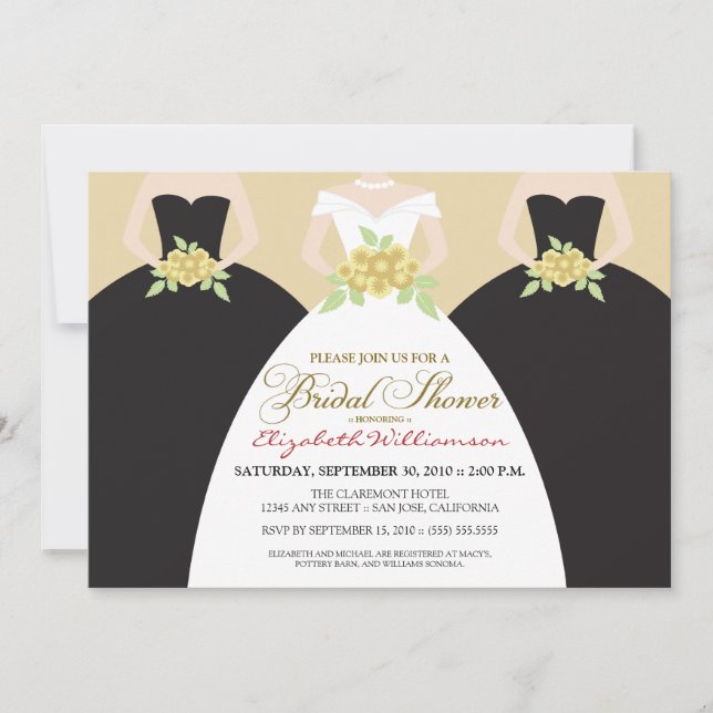 Bride & Bridesmaids Bridal Shower Invite (black) (Front)
