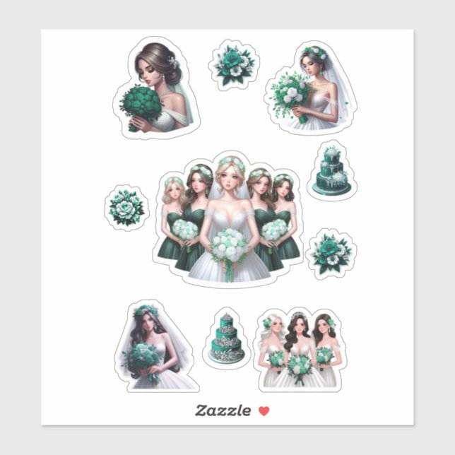 Bride Bridesmaids  Emerald White Flower Bouquet (Sheet)