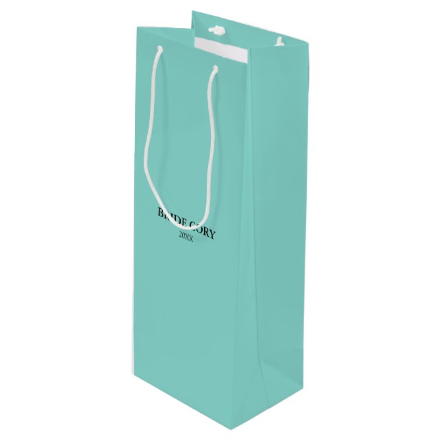 BRIDE & Bridesmaids Teal Blue Personalized Party Wine Gift Bag (Front Angled)