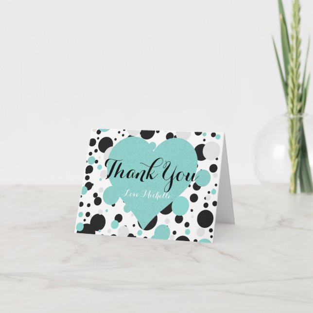 BRIDE & Bridesmaids Teal Blue Polka Dot Thank You Card (Front)