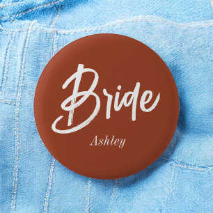 Bride Brown Wedding Terracotta Script 2 Inch Round Button