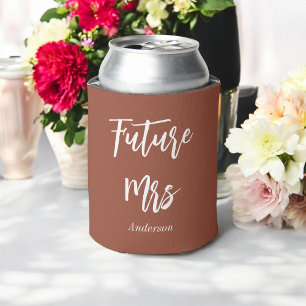 Bride Brown White Future Mrs Elegant Can Cooler