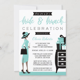 Bride & Brunch Shower Invitation, Blue, Black Invitation