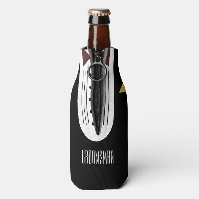 BRIDE Burgundy Wedding Party Be My Groomsmen Bottle Cooler (Bottle Back)