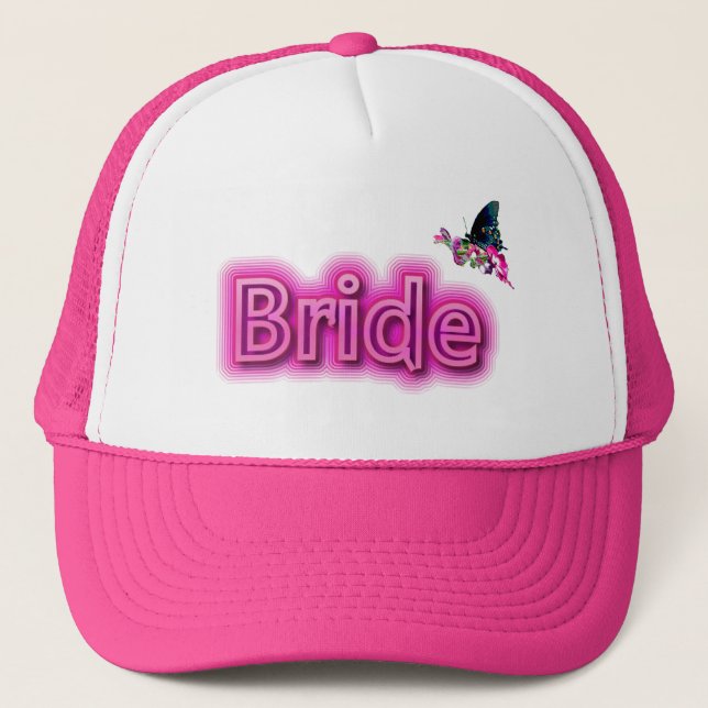 Bride Cap- Hot Pink with Butterfly Trucker Hat (Front)