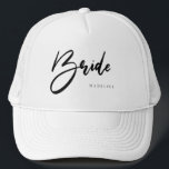 Bride Chic Black Typography Personalized White Trucker Hat<br><div class="desc">Go to your activities in bride style with this chic bride champagne trucker hat.  This hat is also available in champagne,  pink and white,  and more colours.</div>