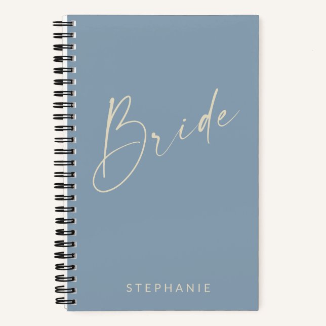 Bride Chic Minimalist Personalized Dusty Blue Notebook (Front)
