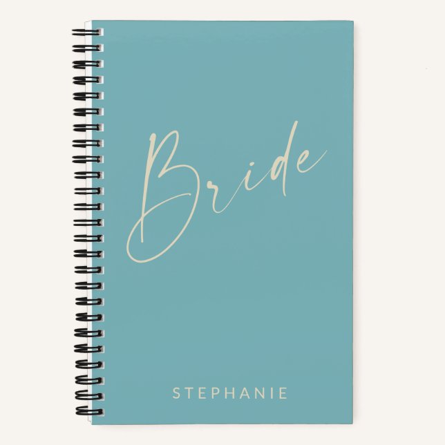 Bride Chic Minimalist Personalized Teal Blue Notebook (Front)