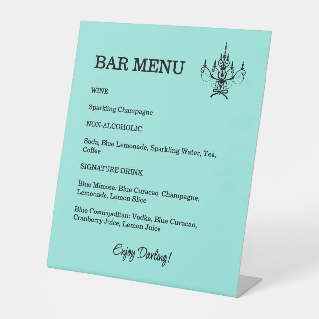  Bride & Co. Bridal Shower Turquoise Cocktail Pedestal Sign (Front)
