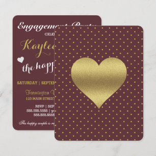BRIDE CO Burgundy And Gold Heart Polka Dot Party Invitation