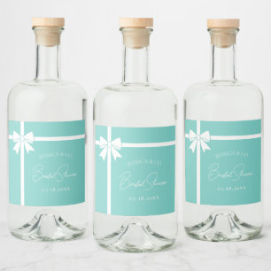 Bride & Co Elegant White Bow Ribbon Bridal Shower Liquor Bottle Label
