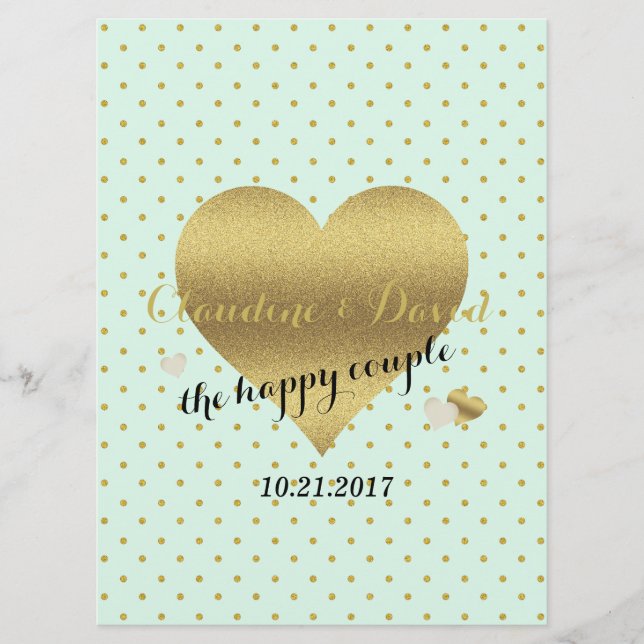 BRIDE CO Mint Gold Polka Dot Elegant Wedding Party Program (Front)