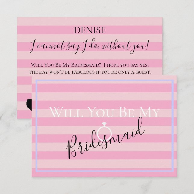 BRIDE CO Pink Will You Be My Bridesmaid MOH Party Invitation (Front/Back)