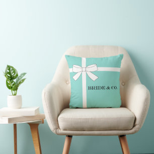 BRIDE & CO Teal Blue Bridal Shower Party Decor Throw Pillow