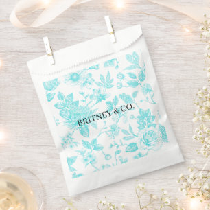 Bride & Co. Teal Floral Toile Personalized Favour Bag