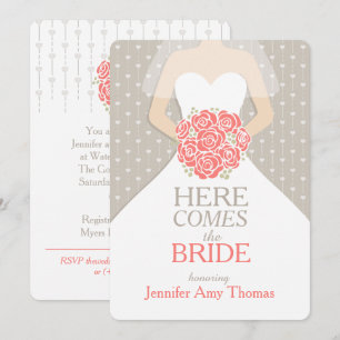 Bride coral bouquet graphique nuptiale invitation