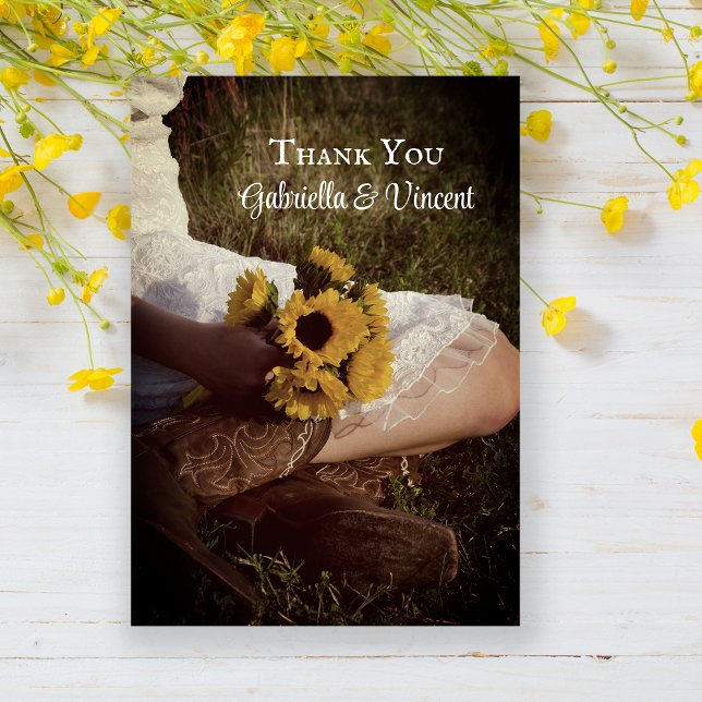 Bride Cowboy Boots Sunflowers Flat Thank You Notes (Creator Uploaded)