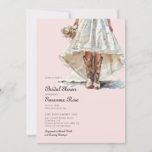 Bride Cowgirl Boots Pink Bridal Shower Invitation