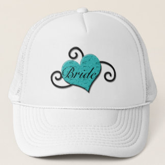 "Bride" - Crackled Turquoise/Aqua Heart Trucker Hat