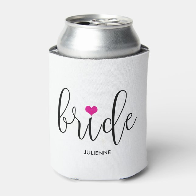 Bride Cute Hot Pink Heart Bridal Shower Can Cooler (Can Front)