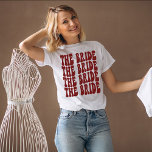 Bride Dark Red Customized Matching Bridal Party T-Shirt<br><div class="desc">Are you looking for a unique and fun way to celebrate your bachelorette party? Why not go with a personalized t-shirt theme? With our retro The Bride personalized dark red t-shirt, you can have all of your bridal party matched up in style! Not only will this shirt be a great...</div>
