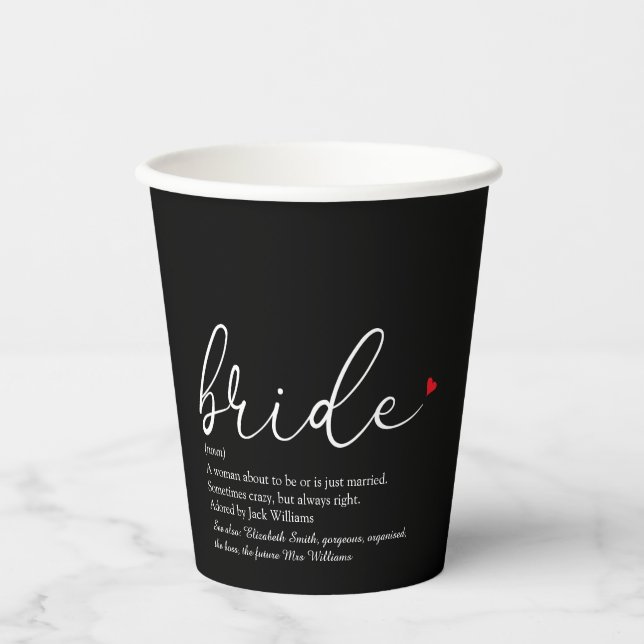 Bride Definition Bridal Shower Black And Red Paper Cups (Front)