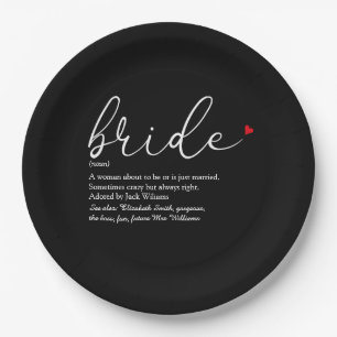 Bride Definition Bridal Shower Black And Red Paper Plate