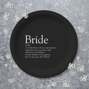 Bride Definition Bridal Shower Black and White Paper Plate