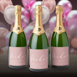 Bride Definition Bridal Shower Girly Pink Script Sparkling Wine Label